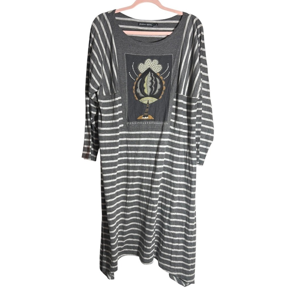 Gudrun Sjoden 100% Organic Cotton Striped Asymetric Hem Shift Dress XL MINT